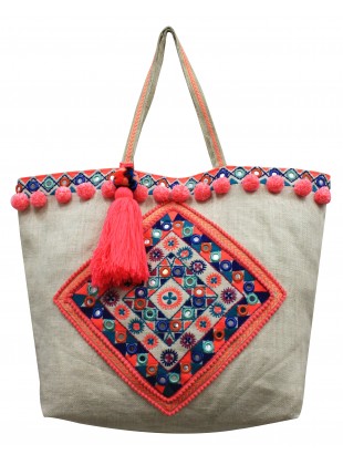 Multi-color Embroidered jute bag
